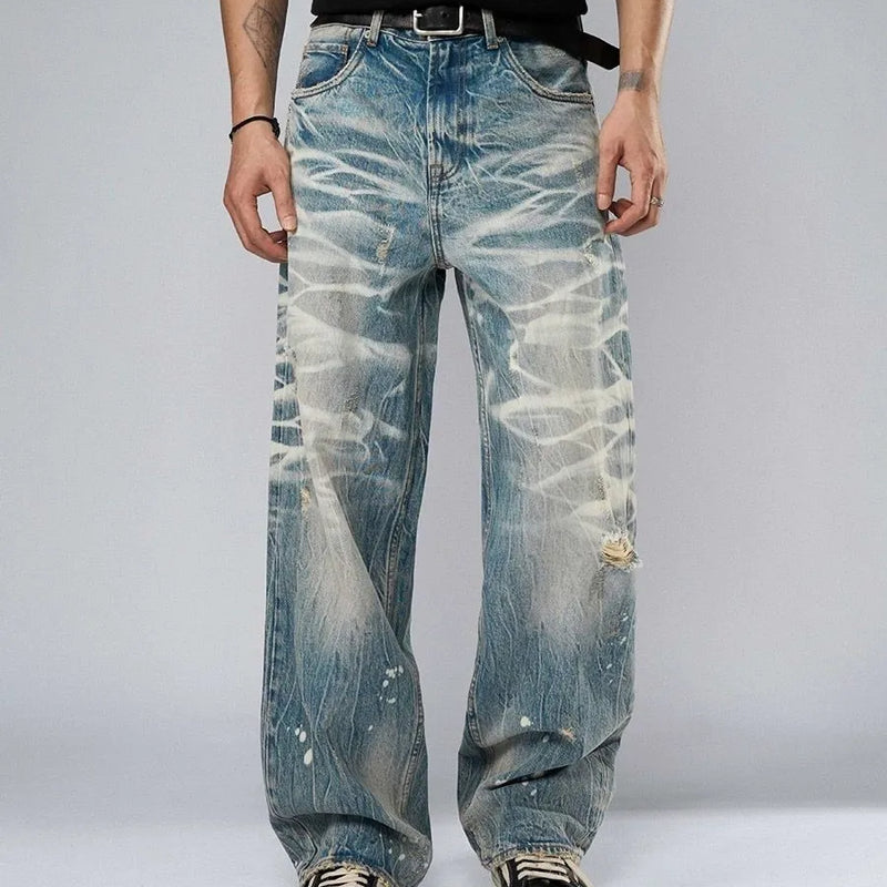 【HME】Men's jeans Street‑Style Distressed Denim Pants | SAMAG