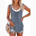2024 summer new Europe and the United States women's blouse solid color patchwork sleeveless pleated vest T-shirt