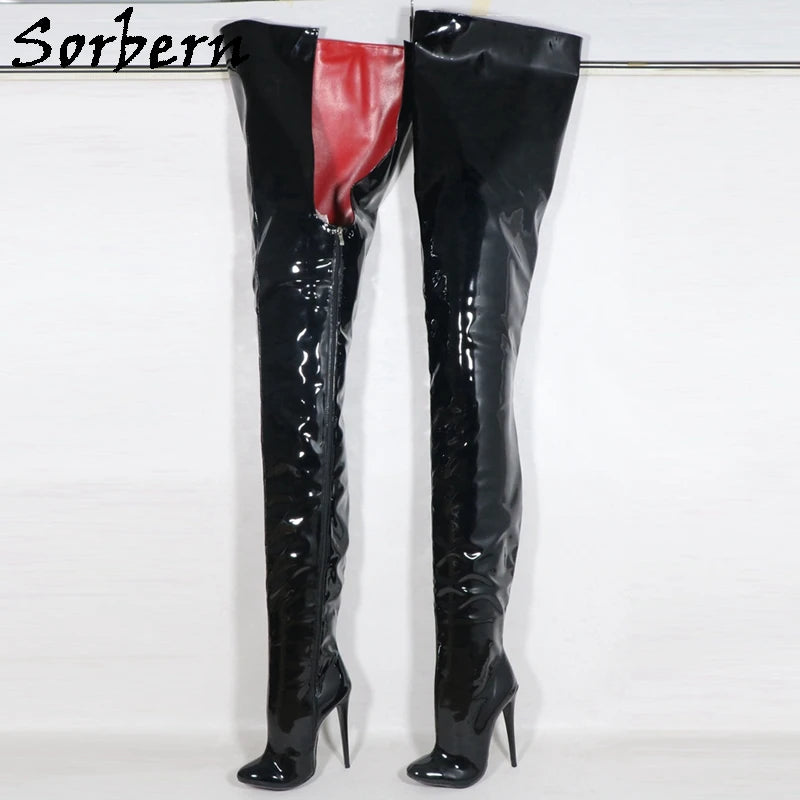Sorbern 80Cm Crotch /100Cm Shaft Length Boots Women High Heel Wine Red Black Matte Shoes Round Toe Custom Crossdresser Boot