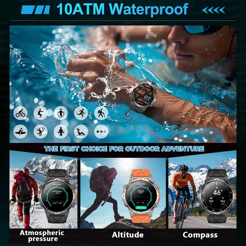 2026 New Outdoor GPS Sports Smartwatches Men Compass 10ATM Waterproof 24/7 Health Monitoring Chat GPT Bluetooth Call Smart Watch