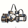 6 Pcs Women Plaid Handbag Set Fashion Checkered PU Leather Tote Shoulder Crossbody Bag Ladies Clutch Purse Card Coin Wallet Multi-piece Bag Set For Daily Shopping Party