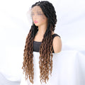 Ombre Faux Locs Wig with Baby Hair Square Part Full Lace Synthetic Braided Lace Front Wig Knotless Braided Wig with Curly Ends