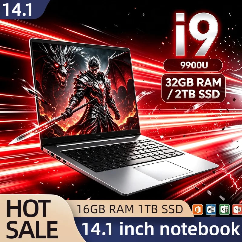 2026 Ultra Slim 14.1 Inch Gaming Laptop Intel i9 9900 5GHz 32GB RAM 2TB SSD Notebook 1920x1080 Office Pro Max Speed