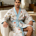 Men's lightweight quick-drying pajama bathrobe - 3D digital printing, non-fading design, stand-up collar and adjustable waistban