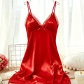 Women's Satin Cami Nightdress V Neck Lace Trim Sleepwear | SAMAG