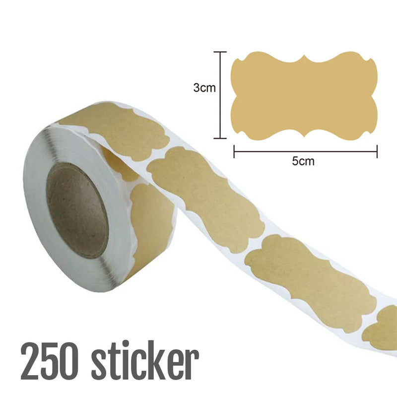 1Roll Kraft Paperblank Can Write Name Self-adhesive Sealing Gift Stickers Home Packaging Seal Labels Rectangle