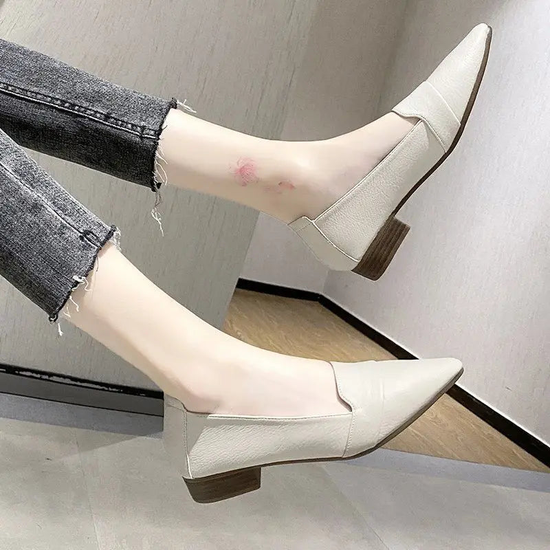 Loafers Ladies Summer Footwear Office Shoes for Women 2025 Pointed Toe Low Heel Elegant A Korean Style High Quality Shoe Spring