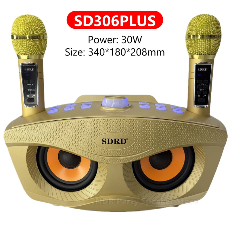 SDRD Sd306plus 30W Home Theater Sound PA System Portable Bluetooth Speakers With Two Wireless Microphones Set TV Karaoke Player