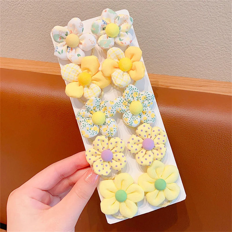 10Pcs/Set Flower Elastic Hair Ties Lovely Boutique Large Flower Rubber Bands Sweet Ponytail Holders Baby Girls Hair Accessories