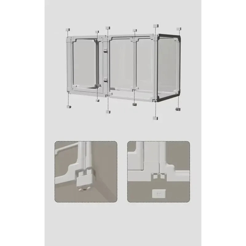 DIY Dog Playpen Puppy Cat Rabbit Ferret Transparent Pet Pen Easy Assemble Whelp Crate Kennel Cage Enclosure with Wheels