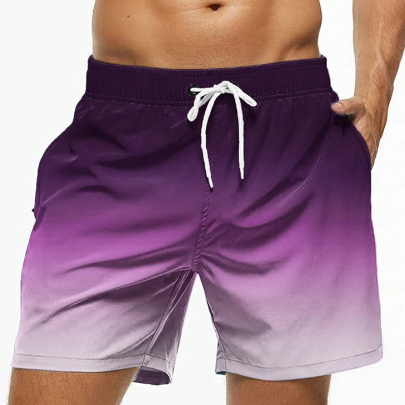 Men's Beach Shorts Gradient Color Block Drawstring Summer | SAMAG
