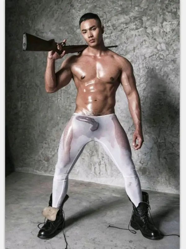 Men's Sexy Long Johns Ice Silk Body Shaper Leggings Underwear Men's Shapewear Compression Lounge Pants Sleepwear Bottoms