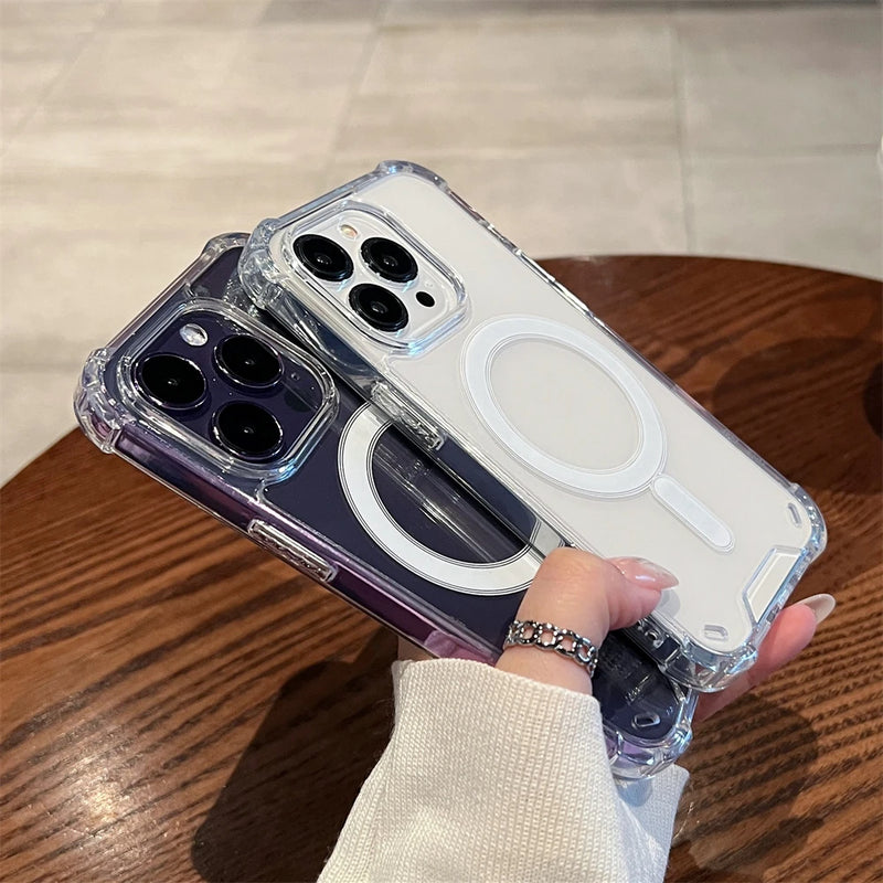 Luxury Wireless Charging For Magsafe Magnetic Phone Case For iPhone 17 16 15 14 11 12 13 Pro Max Shockproof Transparent Cover