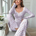 Women Autumn Winter Sleepwear Floral Print Lettuce Trim | SAMAG