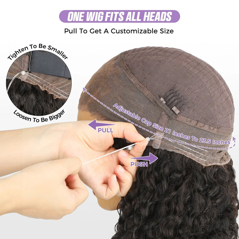 40 Inch Invisible Strap 360 Transparent Full Lace Glueless Wig Invisible Drawstring Wig Kinky Straight Ready To Wear HD Lace Front Human Hair Wigs Wear & Go