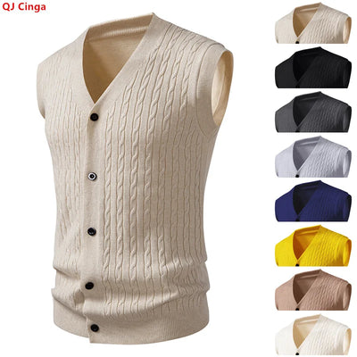 Beige Men's Sleeveless Knit Vest; Pullover for Fall | SAMAG
