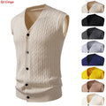 Beige Men's Sleeveless Knit Vest; Pullover Vests for Fall and Winter, Available in Yellow, Gray, Khaki, and Blue.