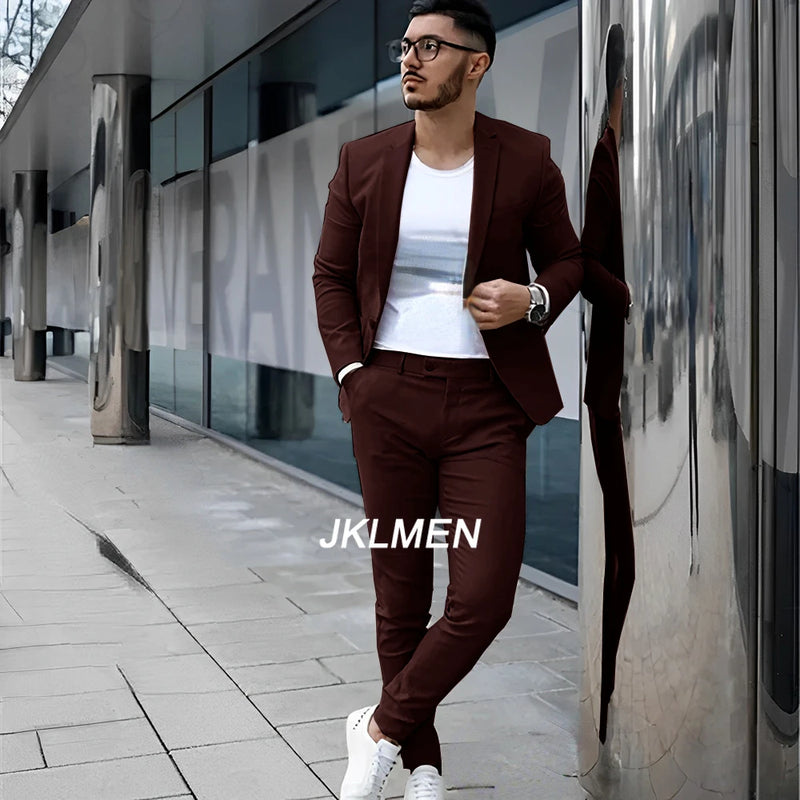 Gray Men's Suit 2 Piece Suit Summer Casual Jacket Pants Formal Wedding Tuxedo Groom Clothes Custom Color Blazer XS-5XL