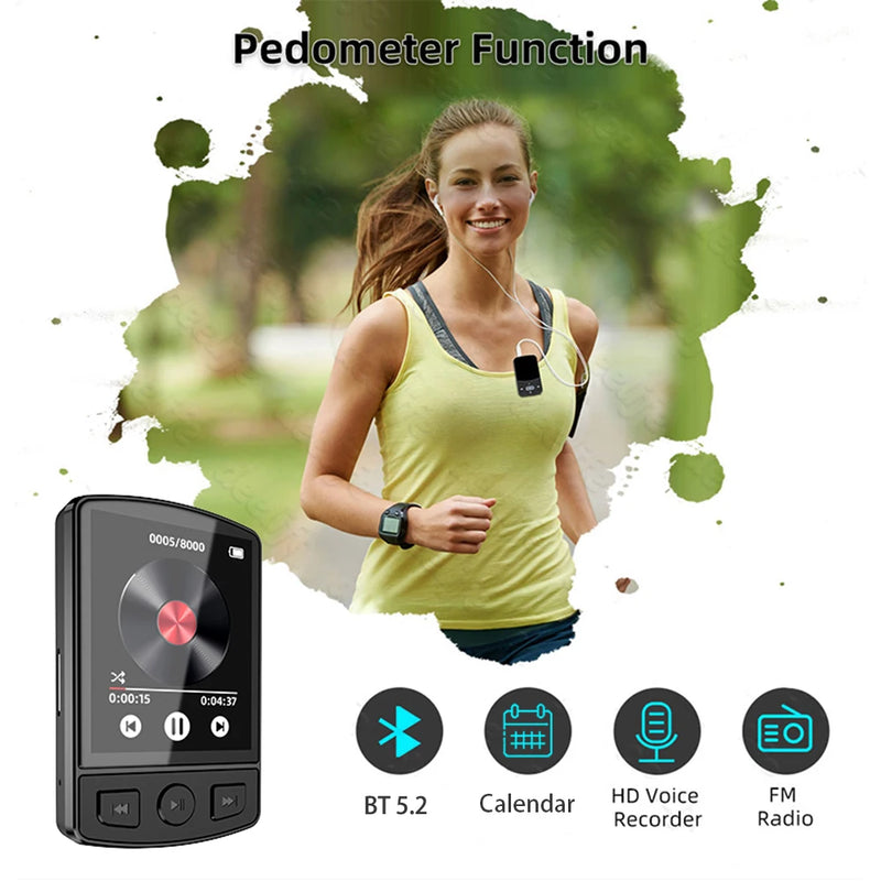Portable MP3 Player Sport Clip Walkman HiFi Sound Bluetooth5.2 Student Walkman 1.8 Inch Screen with FM Radio E-Book MP3 Player