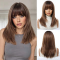 EASIHAIR Medium Length Wavy Blonde Synthetic Wig With Bangs For Women Natural Wigs Hair Heat Resistant Daily Party Cosplay Use