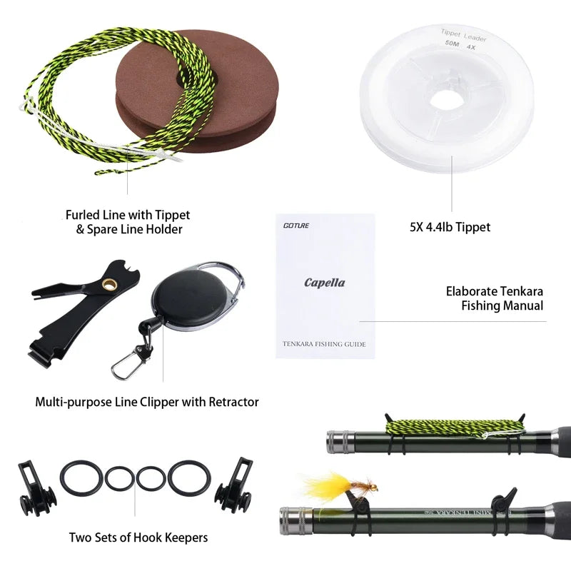 Goture Fly Fishing Rod Combo Tenkara 12FT Classical Portable Ultralight IM8 Carbon Fiber Trout Rod Pod Line Lure Fly Fishing Set
