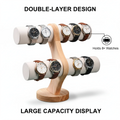 Double-Tier Wooden Watch Display Stand - Large Capacity for Multiple Watches with Soft Velvet-Like Protective Surface