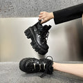 2025 Summer New Spanish Ladies Retro Contrasting Color Punk Style Muffin Heightening Platform Shoes Rock Motorcycle Boots Women