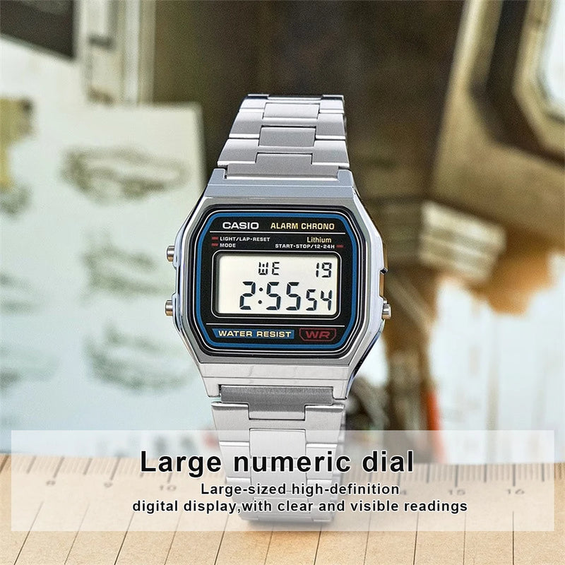 Casio A158WA Series Unisex Digital Watch Vintage 100 SEC Stop Daily Alarm Regular Time Keeping 7Yr Battery - Visuel 3 | SAMAG