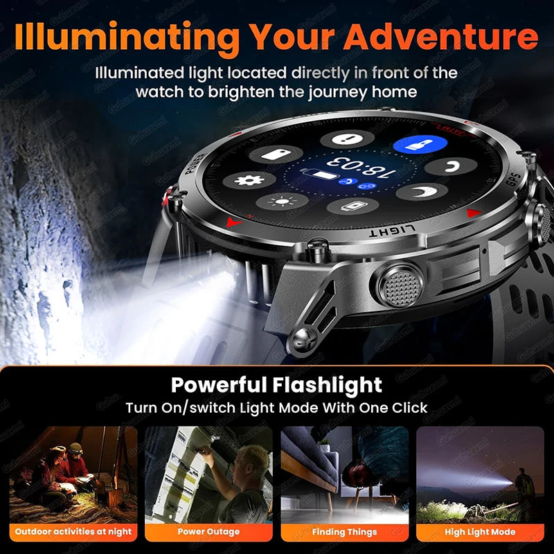 HT37 T-Rex 3 Pro Military GPS Smart Watch Waterproof Dual-band GNSS Compass Altimeter Swim 170 Sports Mode Watch with Flashlight