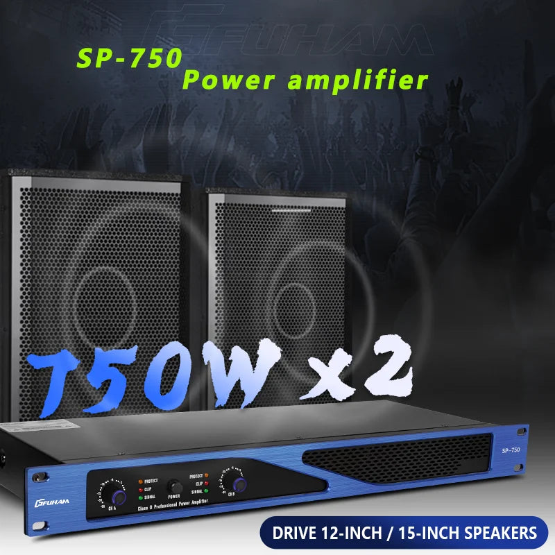 FUHAM SP-750 Class D Digital Power Amplifier 750W 8Ω 2 Channel 1U Lightweight Pro Audio Amp for DJ Stage Performance