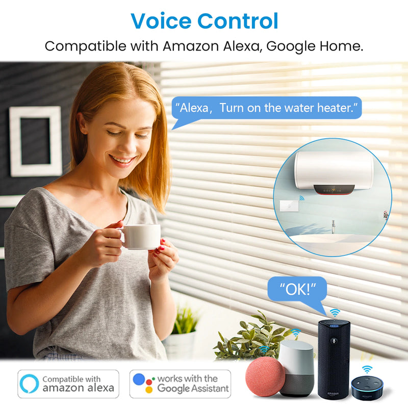 Tuya Smart Life WiFi Boiler Water Heater Switch NEW 4400W, App Timer Schedule ON OFF, Voice Control Google Home , Alexa Echo Dot