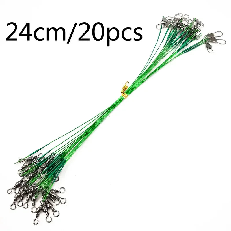OUTKIT 20PCS/lot Fishing Lure Trace Rope Wire Leader Line Swivel Tackle Spinner Shark Spinning With 15CM, 20CM, 24CM, 30CM Pesca