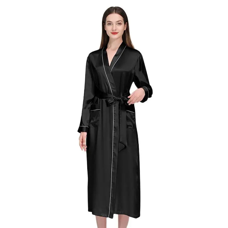 Birdtree 19 Momme 100%Pure Silk Long Robe for Women Silky Sleepwear Ladies Elegant Nightgown Natural Pajamas P36089QM