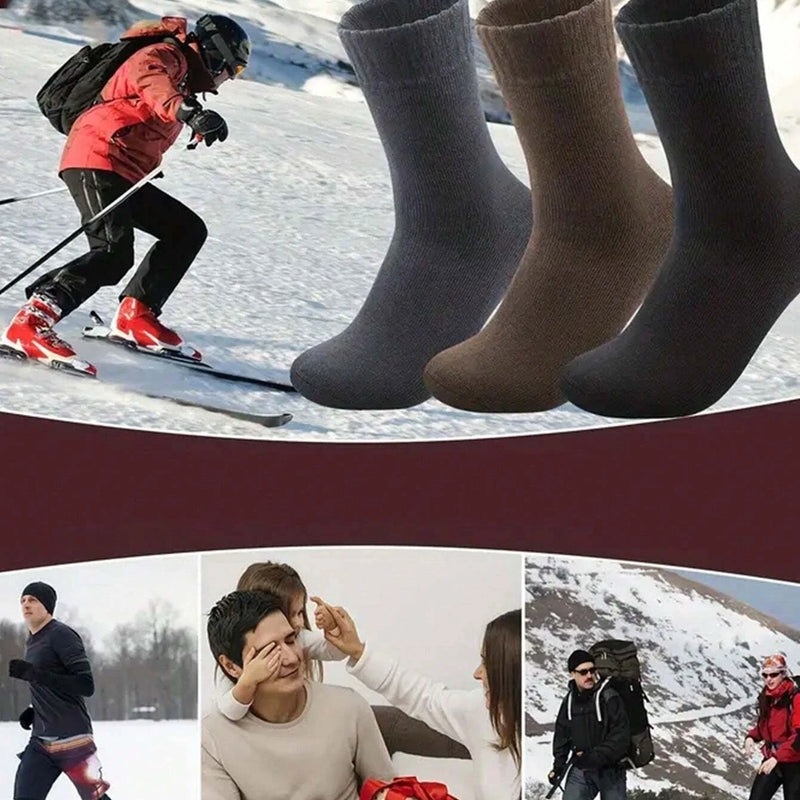 3Pairs Men's Thermal Lined Socks, Thick Soft Comfortable Sock For Cold Weather, Winter Hiking Boots, Black
