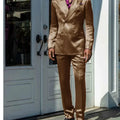 Fashionable Men Suits Satin 2 Piece Jacket Pants Sets High Quality Prom Party Blazer Double Breasted Peak Lapel Male Clothing