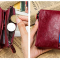 CONTACT'S Fashion Genuine Leather Women Wallet Bifold Card Holder Coin Purse Small Women's Purse Money Clip Men Pocket Wallets