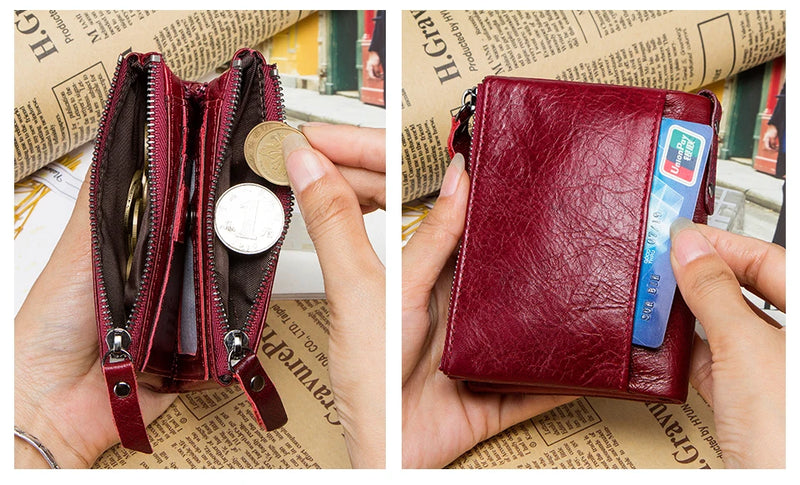 CONTACT'S Fashion Genuine Leather Women Wallet Bifold Card Holder Coin Purse Small Women's Purse Money Clip Men Pocket Wallets