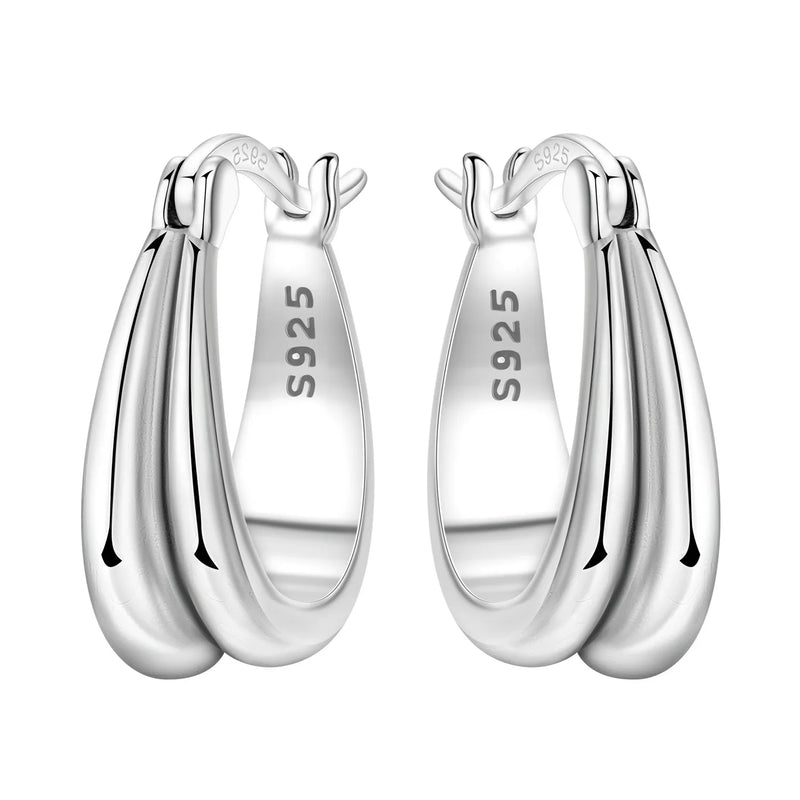 925 Sterling Silver Simple Gold U - shaped Earrings Jewelry Versatile Hoop For Women Fine Birthday Party - Visuel 27 | SAMAG