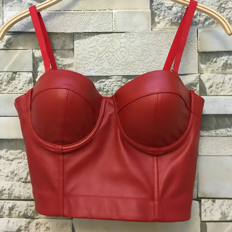 Wechery Women Leather Corset Top Crop Bustier Gothic Bra Push Up Bodice Sexy Lingerie Corselet Party Short Camis Plus Size 6XL