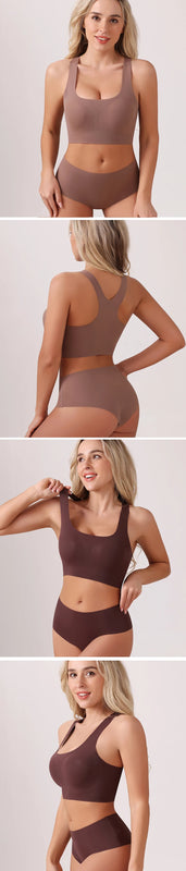 TERMEZY Soft Seamless Wireless Bra Set Minimalist Racerback Bralette Set Sport Yoga Breathable Panties Set Solid Color Intimates