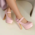 Sexy Mary Janes Pumps Round Toe Block Heels 12cm Platform 3.5cm Bowknot Plus Size 46 47 48 Fashion Dating Party Shoes