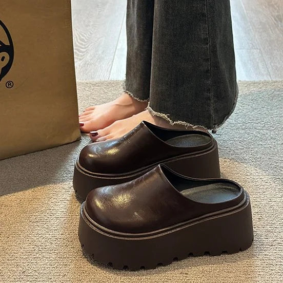 2026 New Retro Mules Platform Chunky Sole Height Increasing Slip-On Comfortable Non-Slip Daily Commute Office Street Style