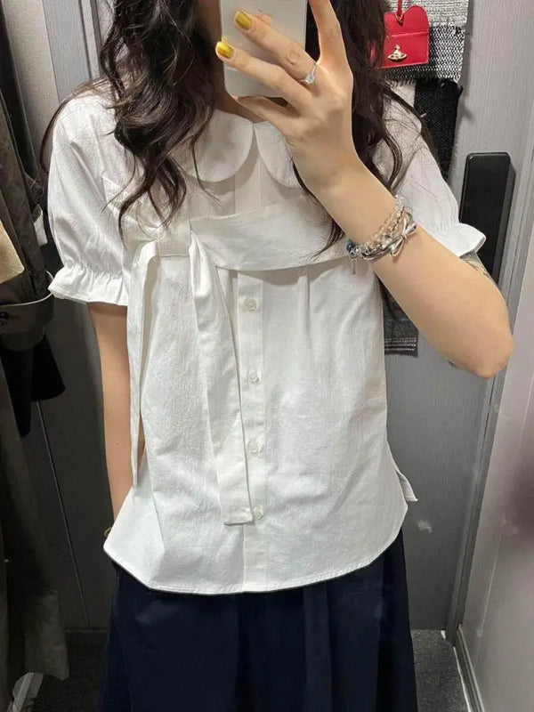 Erwofeina Peter Pan Collar Preppy Style Women Shirts - View 5 | SAMAG