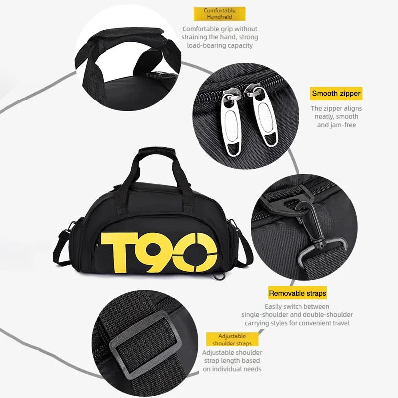 New T90 Travel Duffle Gym Backpack Women Fitness Boston Luggage Handbag Sports Shoe Shoulder Weekend Big Tote Train Bag Man