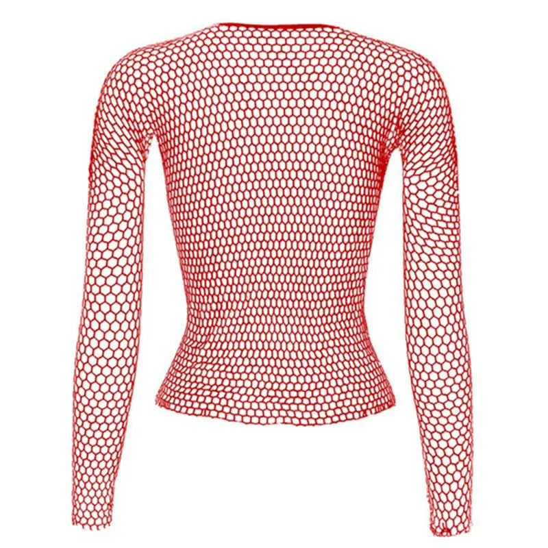 Sexy Hollow Out Mesh T-Shirt Female Skinny Crop Top Fashion Summer Basic Tops for Women Fishnet Shirt