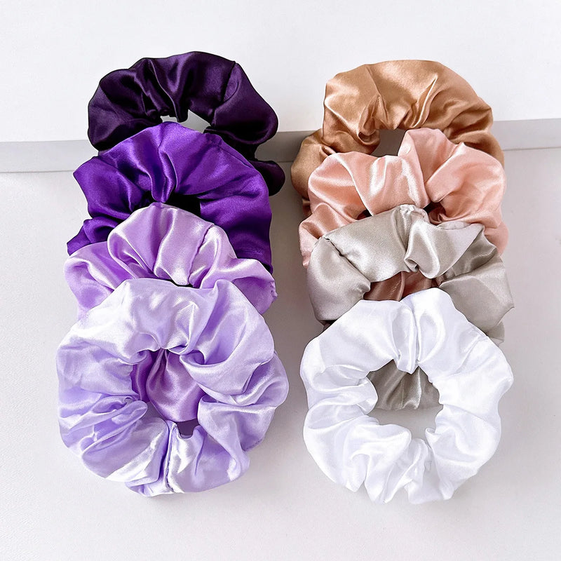 8Pcs/set Bright Color Silk Hair Scrunchies Women Y2K Solid Color Elastic Hair Bands Ponytail Holders Hair Rope Hair Accessories