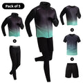 5 - Piece Men's Quick - drying Sports Suit Fitness Running Tight Elastic Trousers With Cap Gradient Coat Round Neck | SAMAG