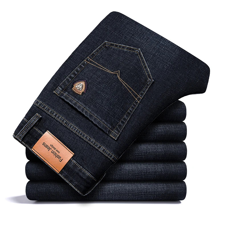 SHAN BAO autumn spring fitted straight stretch denim | SAMAG