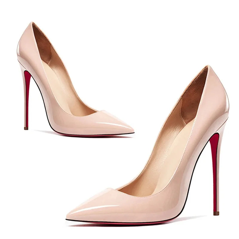 2025 European and American slim and sexy high heels, pointed shallow mouth black patent leather temperament work shoes