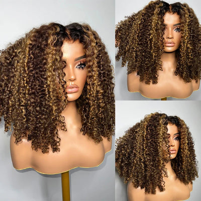 Glueless PrePlucked Highlight Blond density Lace Front Wigs 26inch Kinky Curly Synthetic Deep Water Wave For Women Baby Hair